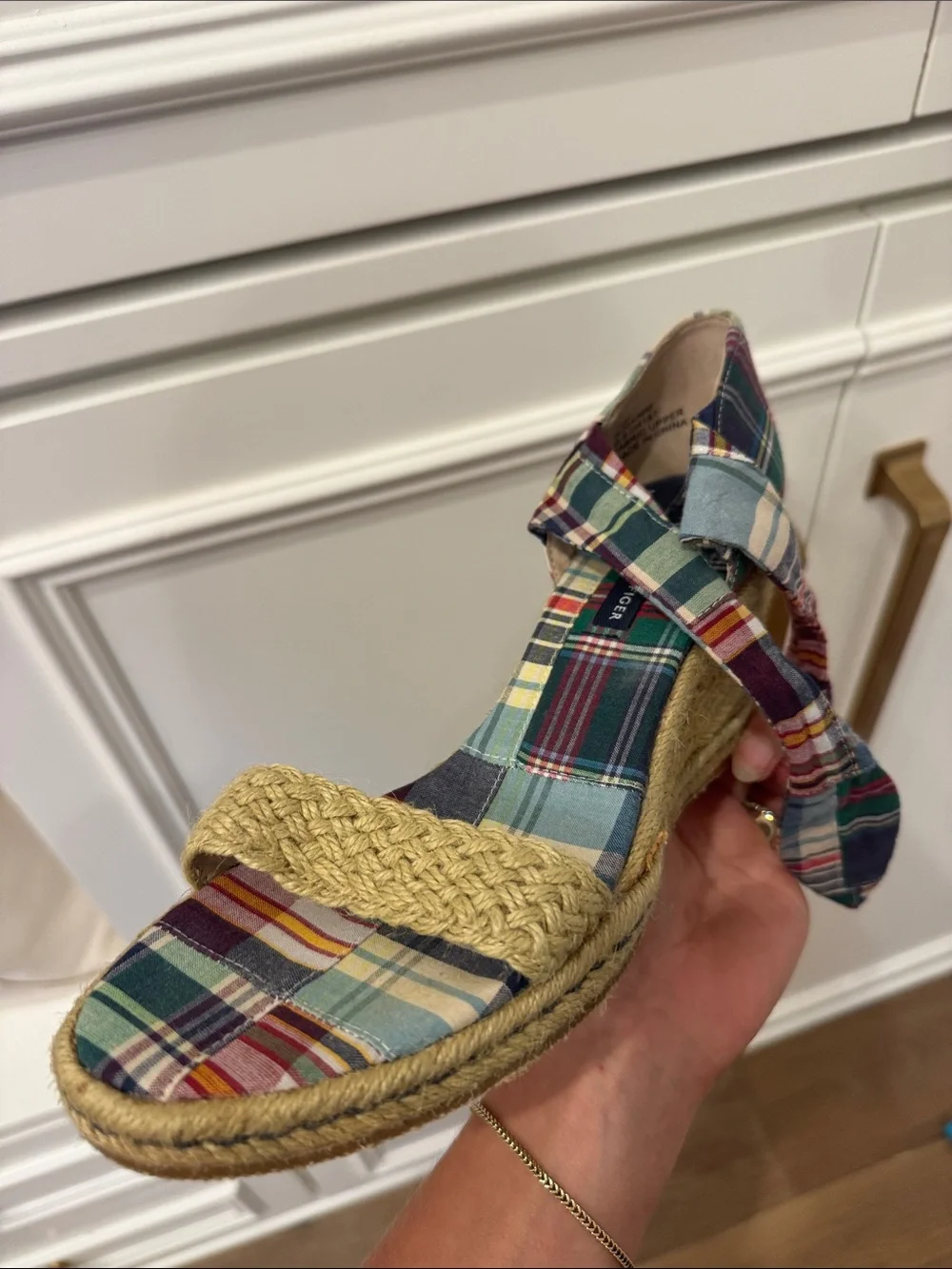 Tommy Hilfiger Multicolor Plaid Espadrilles with Braided Jute Strap